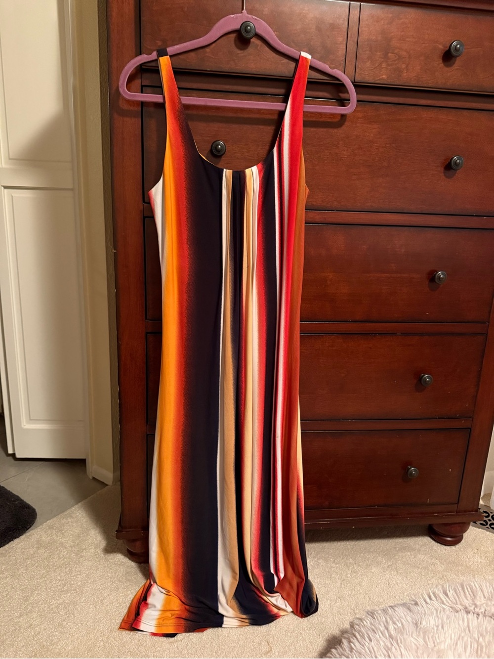 Glamour Vintage Striped Maxi Dress in Orange, Red, Navy & Cream